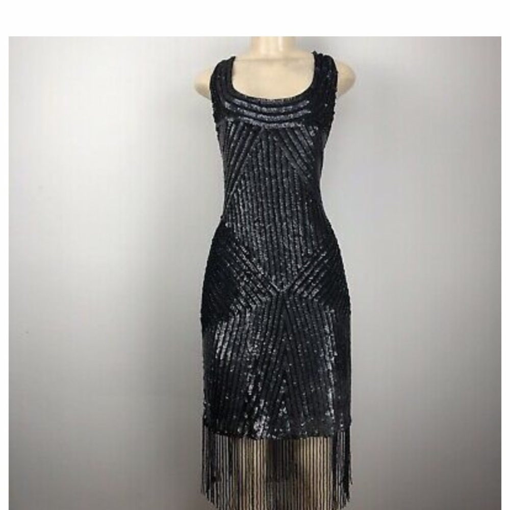 Adrianna Papell beaded Fringe Gatsby sleeveless scoop neck dressy dress - Picture 10 of 12